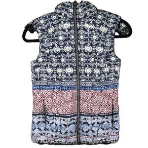 Anthropologie Pure + Good Puffer Vest‎ S Blue Purple Down Filled Hooded Ukiyo